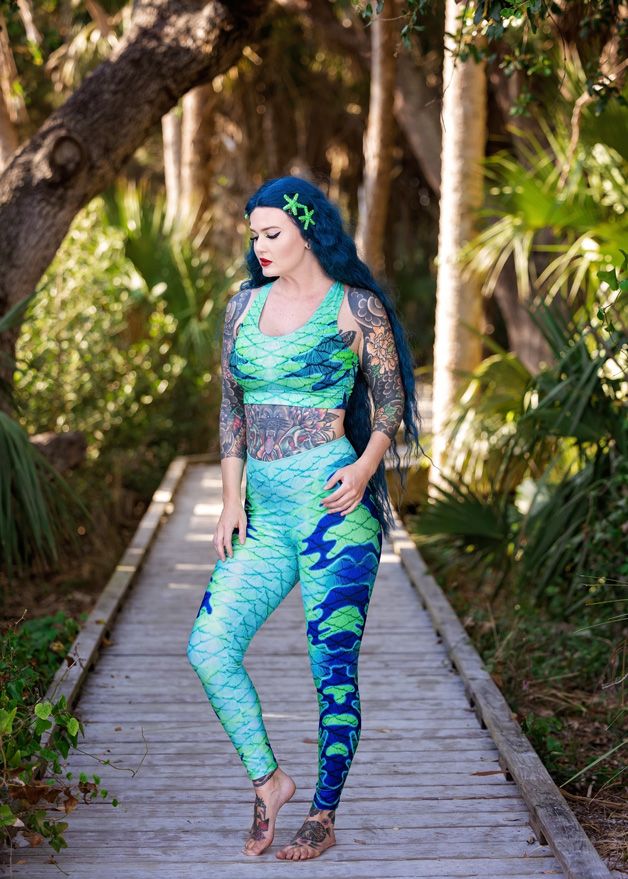 Womens Activewear Featuring our Mertailor Mermaid Leggings Signature Scale  Tail Prints!